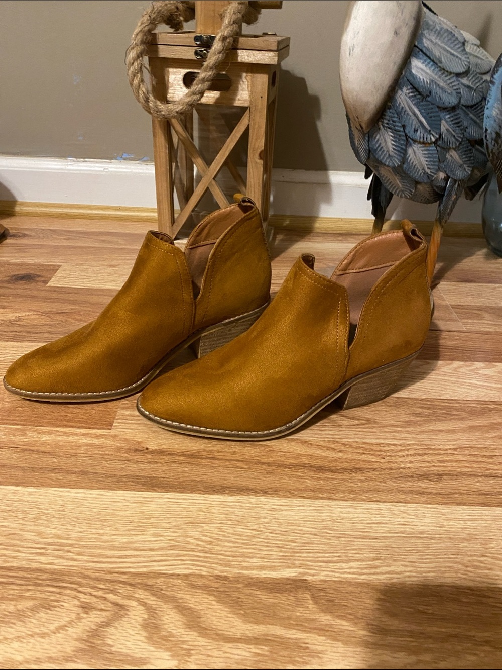 Women's Cutout Ankle Booties in Mustard Brown Suede
